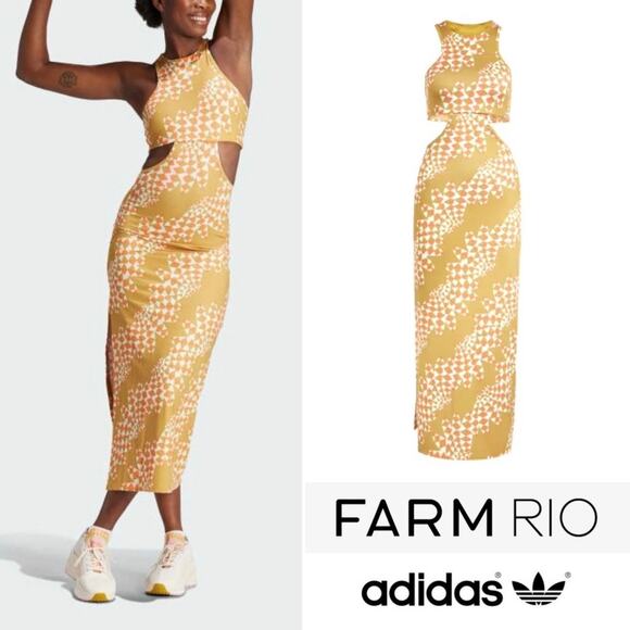 Farm Rio x Adidas Farm Psychedelic Wave Green Dress Victory Gold Size Large New - Picture 12 of 16